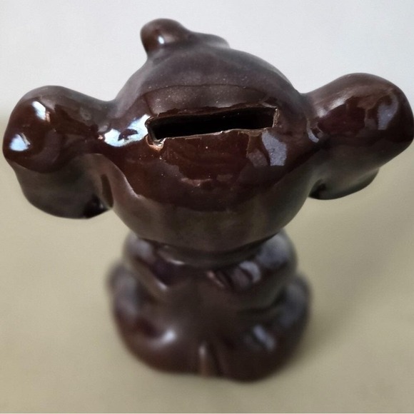Vintage Redware Ceramic Elephant Piggy Bank 1950s Glazed Brown Made in Japan - Picture 4 of 5